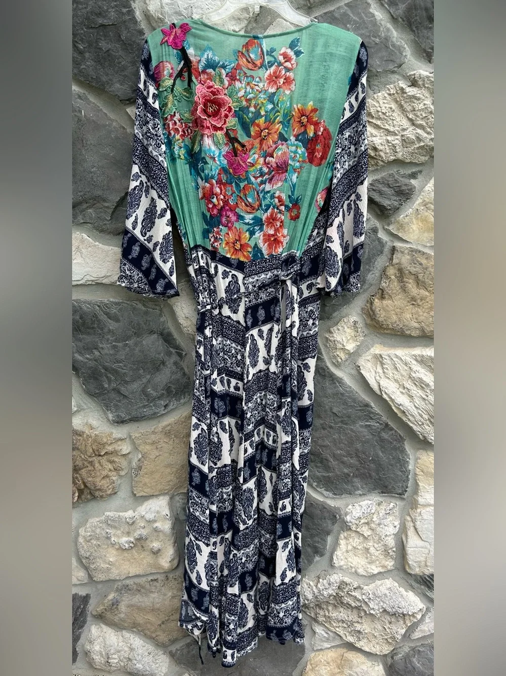 Aratta Silent Journey Bohemian Wrap Dress Size L Floral Paisley Peasant Hippie